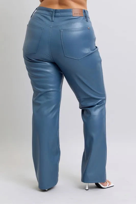Judy Blue Full Size High Waist Tummy Control Faux Leather Bootcut Pants Plus Size - LaTezza Online Shop