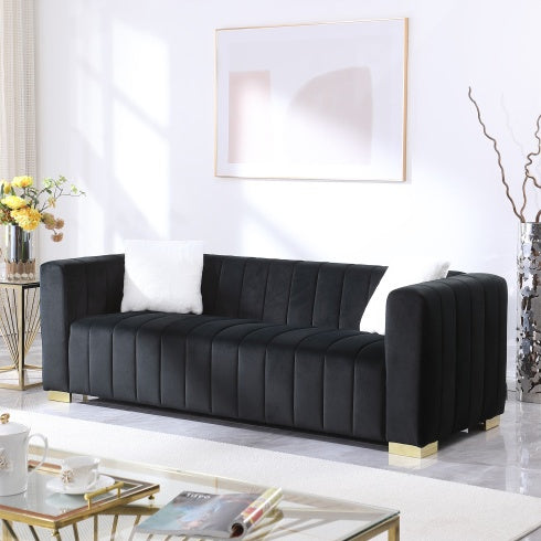 A Modern Channel Sofa Take On A Traditional Chesterfield,Black Color,3 Seater - LaTezza Online Shop