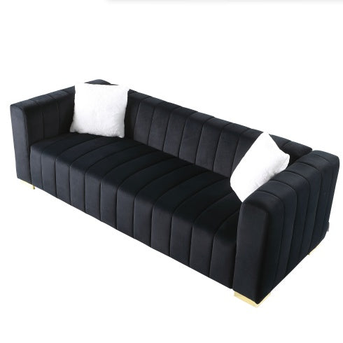A Modern Channel Sofa Take On A Traditional Chesterfield,Black Color,3 Seater - LaTezza Online Shop