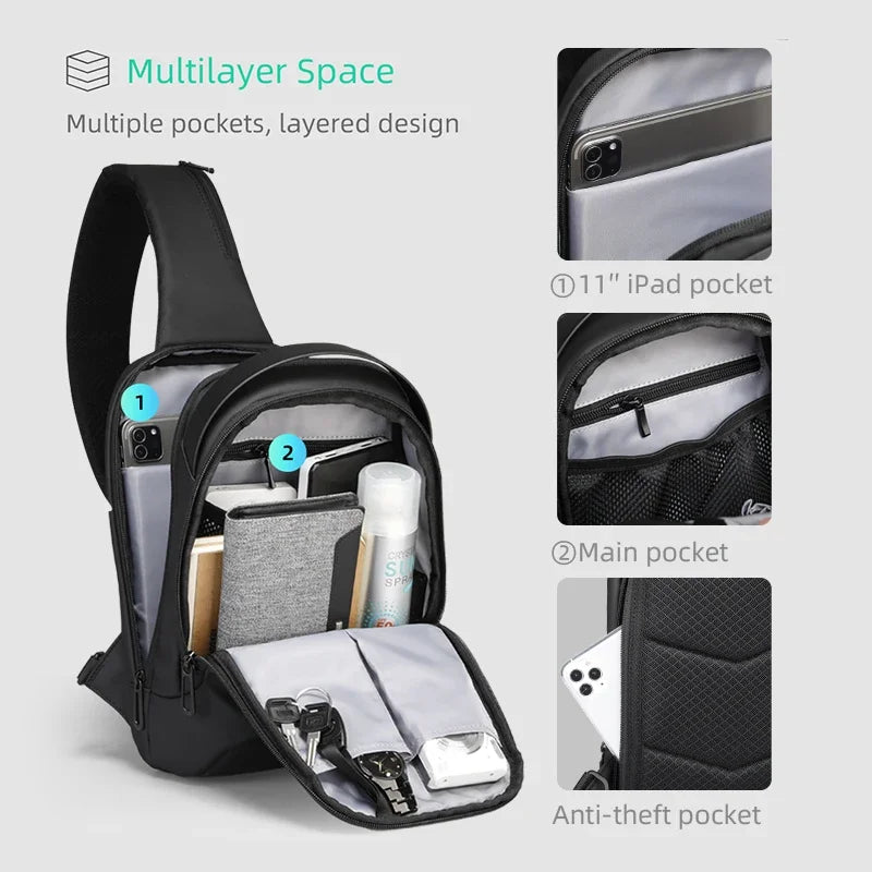 Mark Ryden Shoulder Bag For Men Water-repellent Sports Chest Bag Anti-theft Crossbody Bags USB Charging Messenger Bag