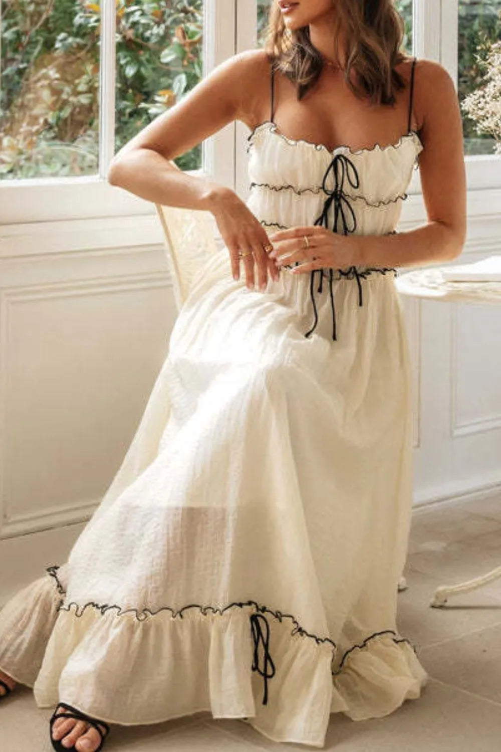 Midi Cami Dress Frill Tied Front - LaTezza Online Shop