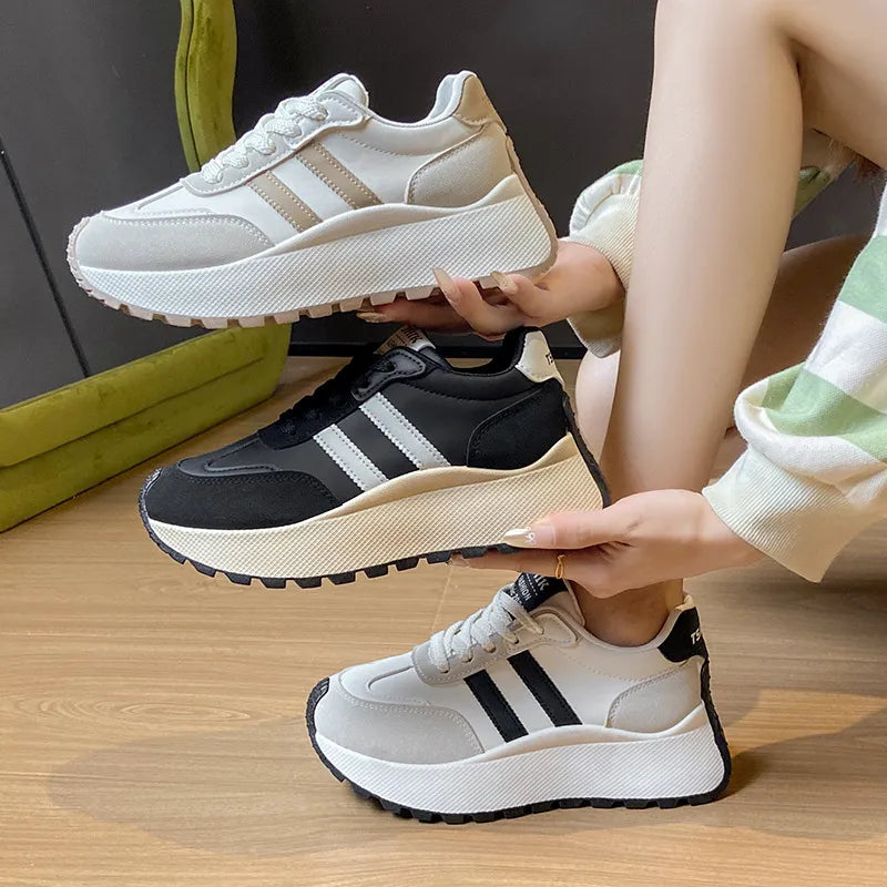 Side Striped Lace Up Platform Athletic Sneakers - LaTezza Online Shop