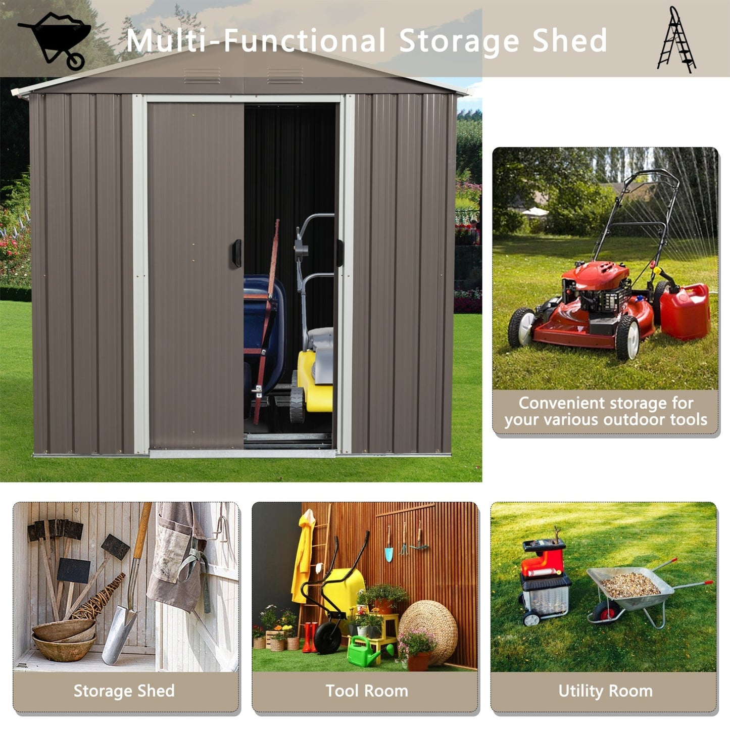 6ft X 5ft Outdoor Metal Storage Shed Gray With Window - LaTezza Online Shop