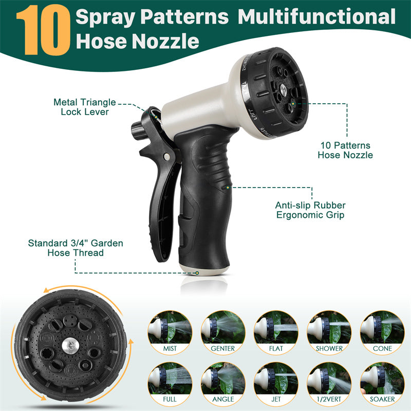 Metal Garden Hose Stainless Steel Flexible With 10 Adjustable Patterns Spray Heavy Duty 2 Nozzles
