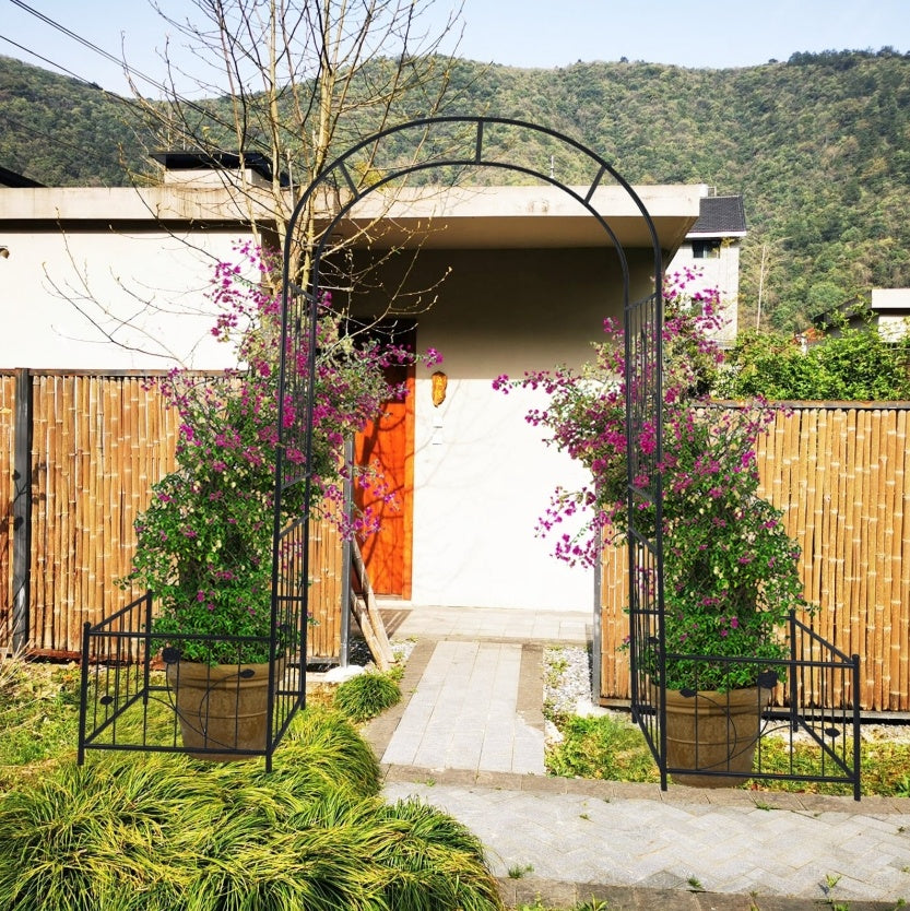 Metal Garden Arch With Plant Stands 79.5W X 86.6H Climbing Plants Rose Support - LaTezza Online Shop