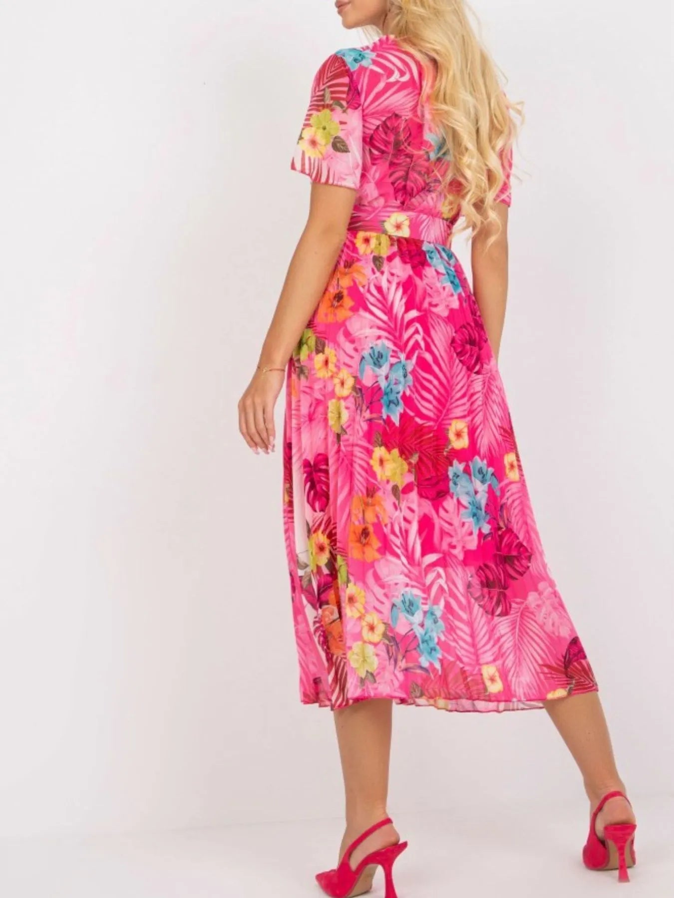 Printed Pleated Midi Wrap Dress with Belt - LaTezza Online Shop