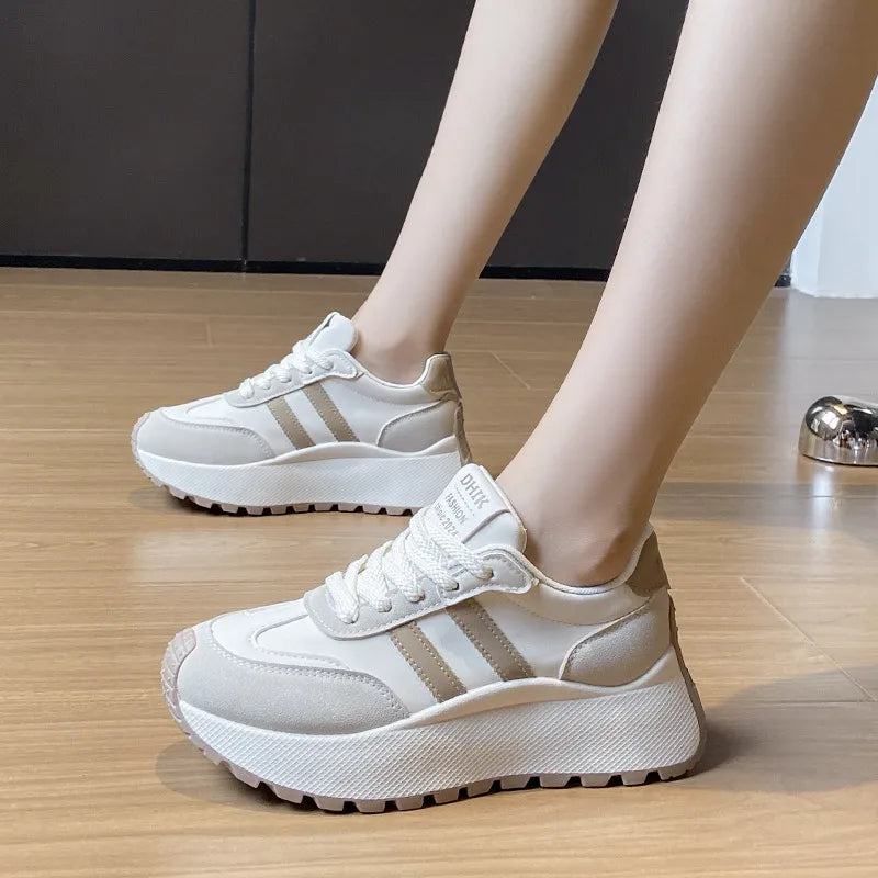 Side Striped Lace Up Platform Athletic Sneakers - LaTezza Online Shop