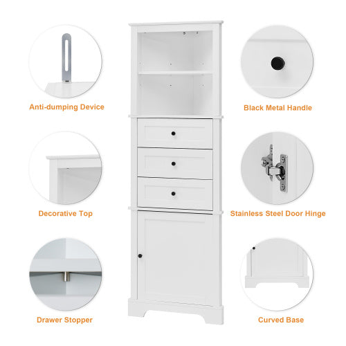 White Triangular Tall Cabinet With 3 Drawers And Adjustable Shelves - LaTezza Online Shop