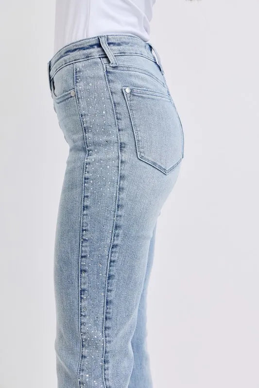 Flare Jeans Judy Blue Full Size Mid Rise Rhinestone Side Panel Detail Plus Size - LaTezza Online Shop