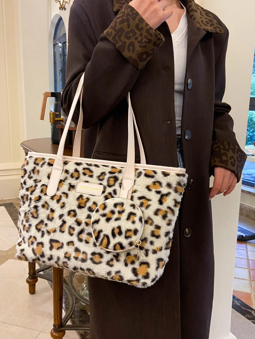 Leopard Faux Fur Tote Bag with Coin Purse - LaTezza Online Shop