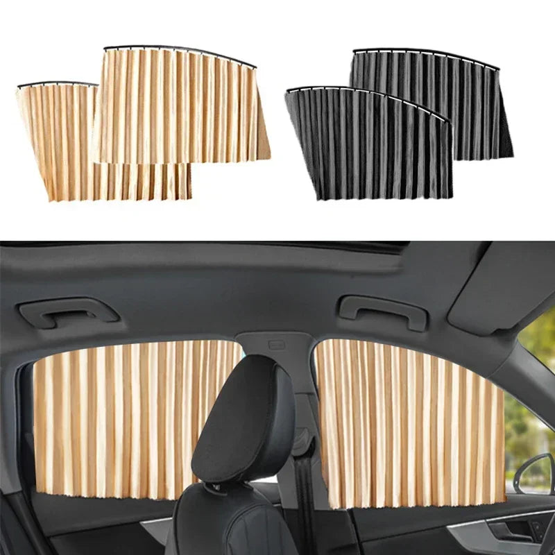 4Pcs Car Sunshade Window Curtain UV Protection Heat Insulation Car Interior Accessories No Hole Punching Magnetic Track Curtains