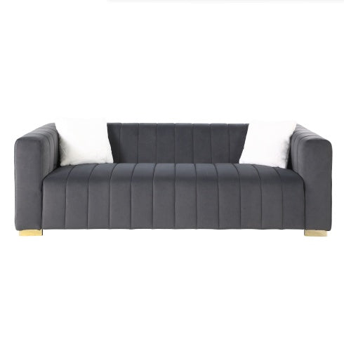 A Modern Channel Sofa Take On A Traditional Chesterfield,Black Color,3 Seater - LaTezza Online Shop