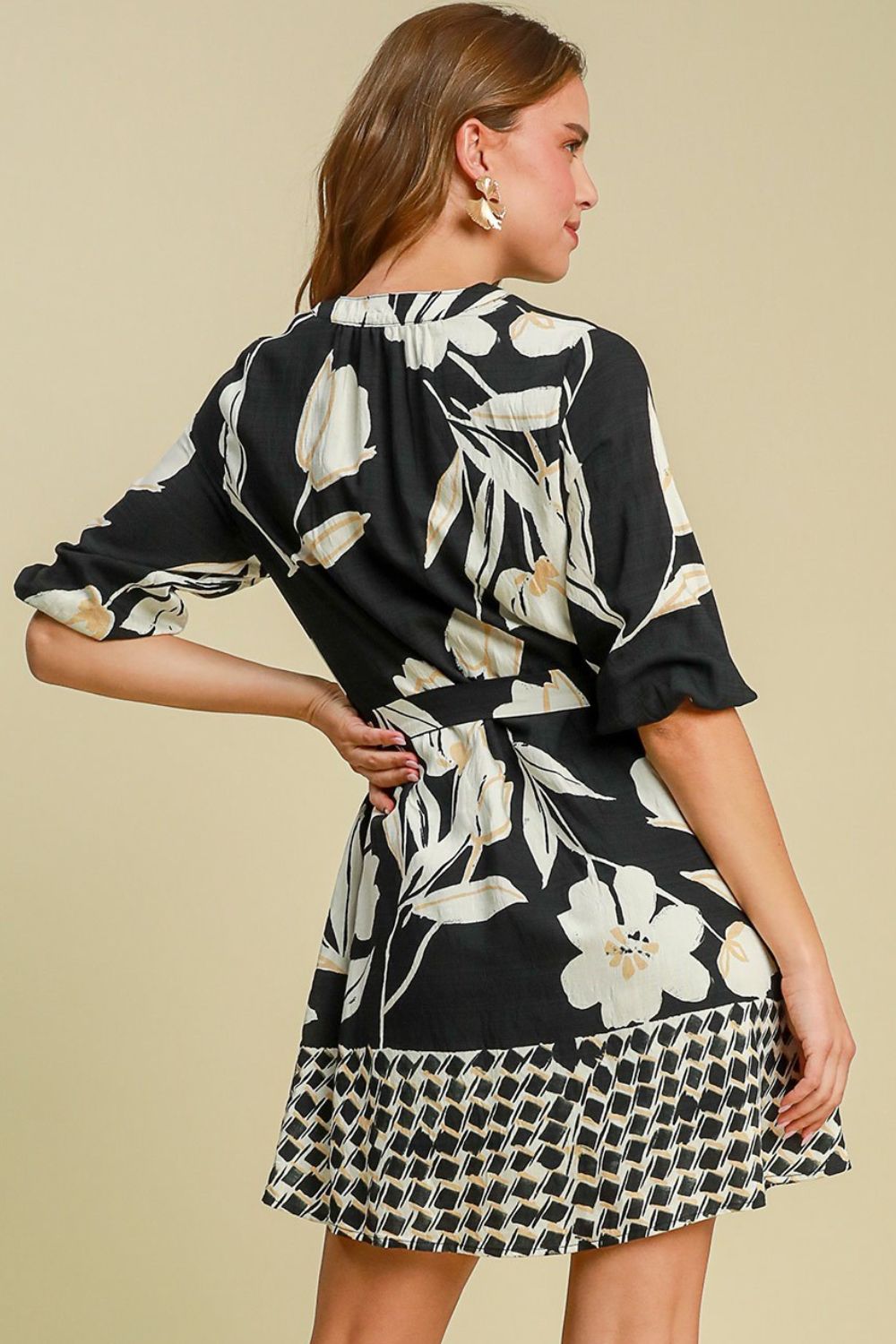 Mini Dress Full Size Floral Print Notched Tie Waist Plus Size - LaTezza Online Shop