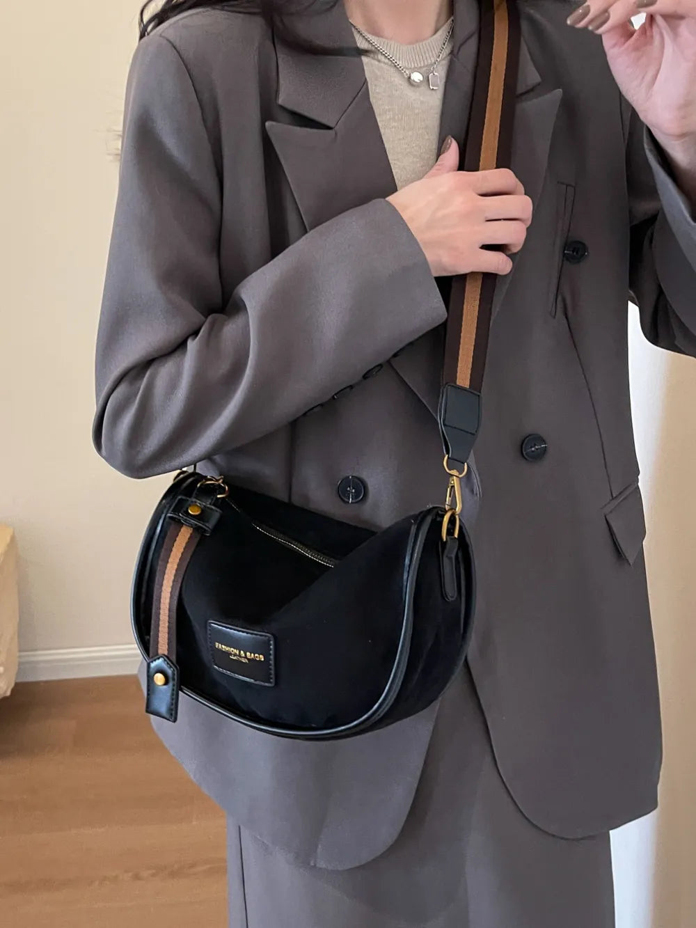 Suede Adjustable Strap Shoulder Bag - LaTezza Online Shop