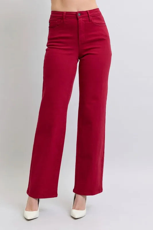 Judy Blue High Waist Straight Red Jeans Heart Shaped Back Pockets 90's Style - LaTezza Online Shop