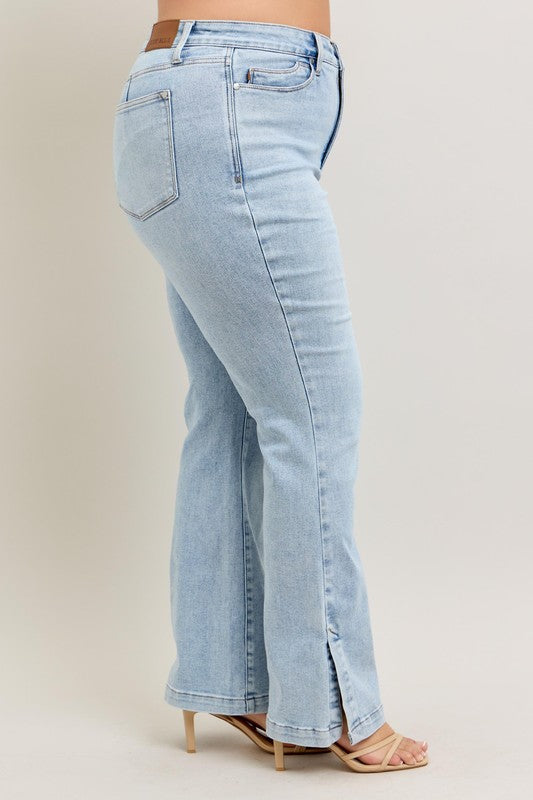 Judy Blue Full Size Tummy Control Vintage Wash Side Slit Slim Boot Jeans Plus Size - LaTezza Online Shop