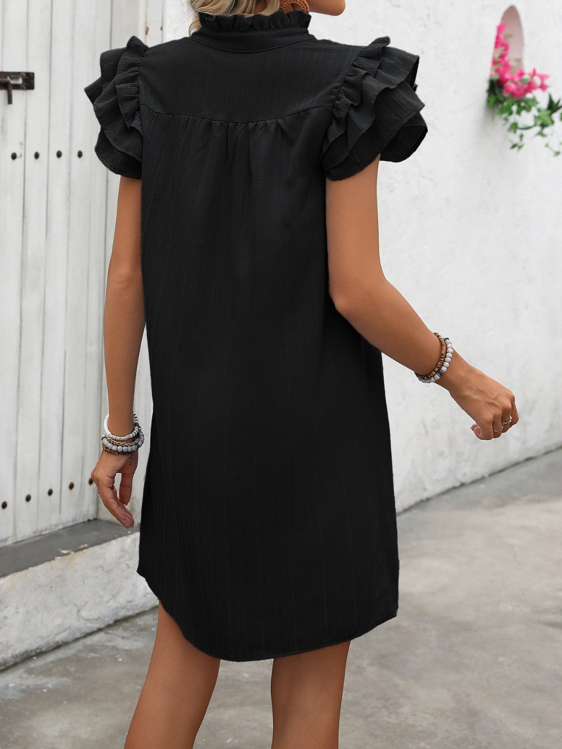 Ivy Lane Ruffled Notched Cap Sleeve Mini Dress - LaTezza Online Shop