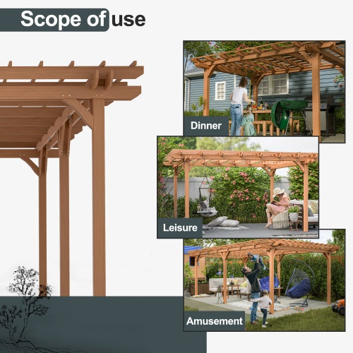 12 X 16 Outdoor Gazebo Wooden Grape Pergola For Climbing Plant Support Garden Backyard Deck Brown - LaTezza Online Shop