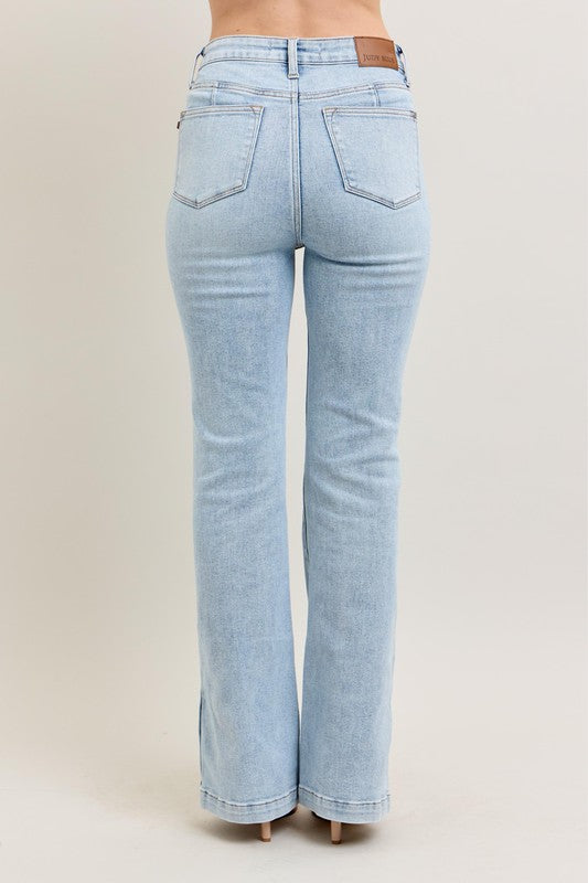 Judy Blue Full Size Tummy Control Vintage Wash Side Slit Slim Boot Jeans Plus Size - LaTezza Online Shop