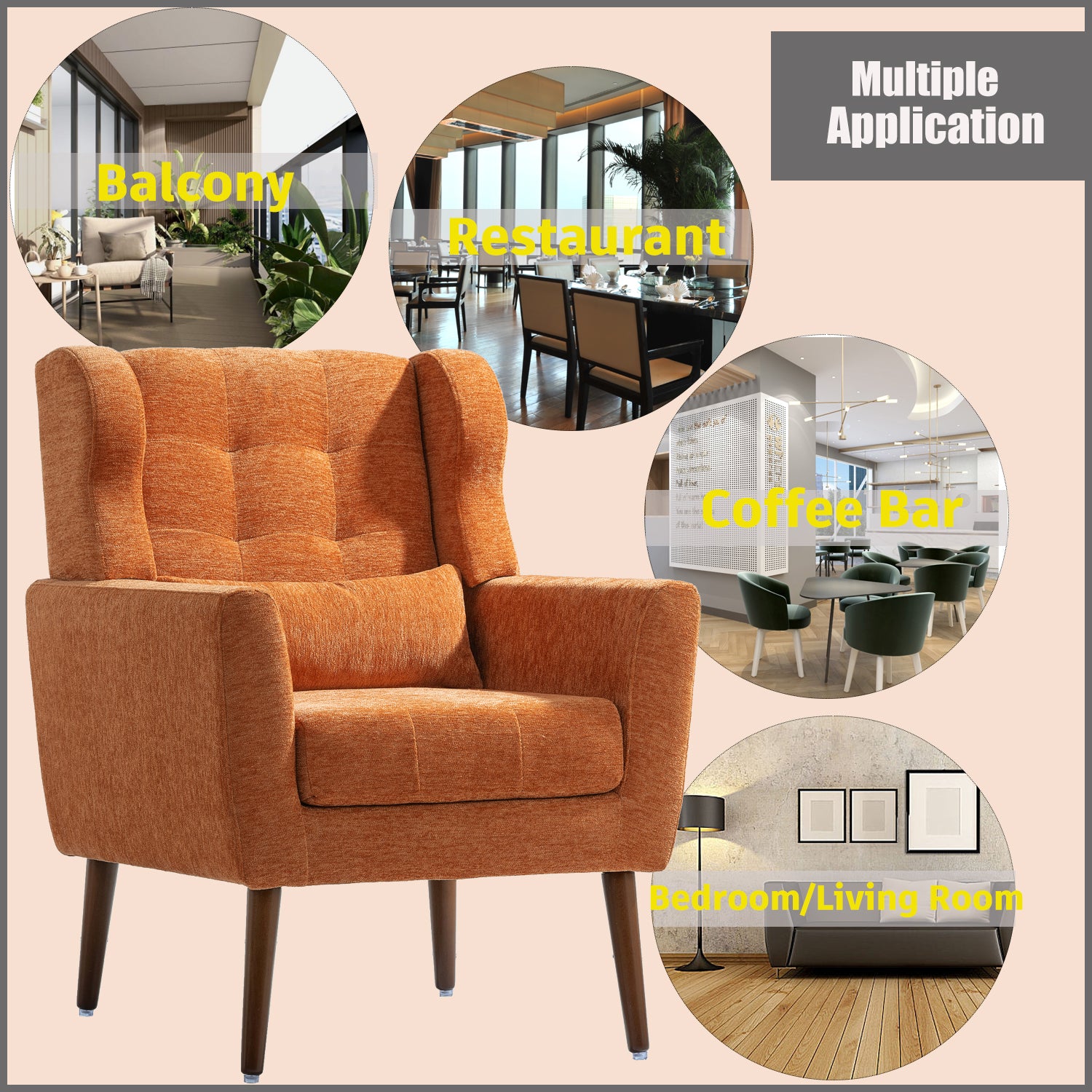 Modern Accent Chair Upholstered Foam Filled Living Room Chairs Comfy Reading Chair Mid Century Modern Chair (Orange) - LaTezza Online Shop