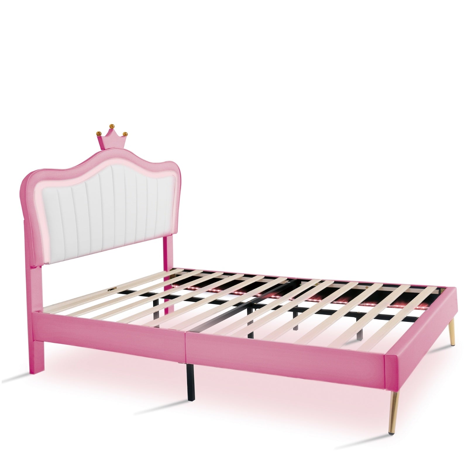Full Size Upholstered Bed Frame With LED Lights & Crown Headboard - LaTezza Online Shop