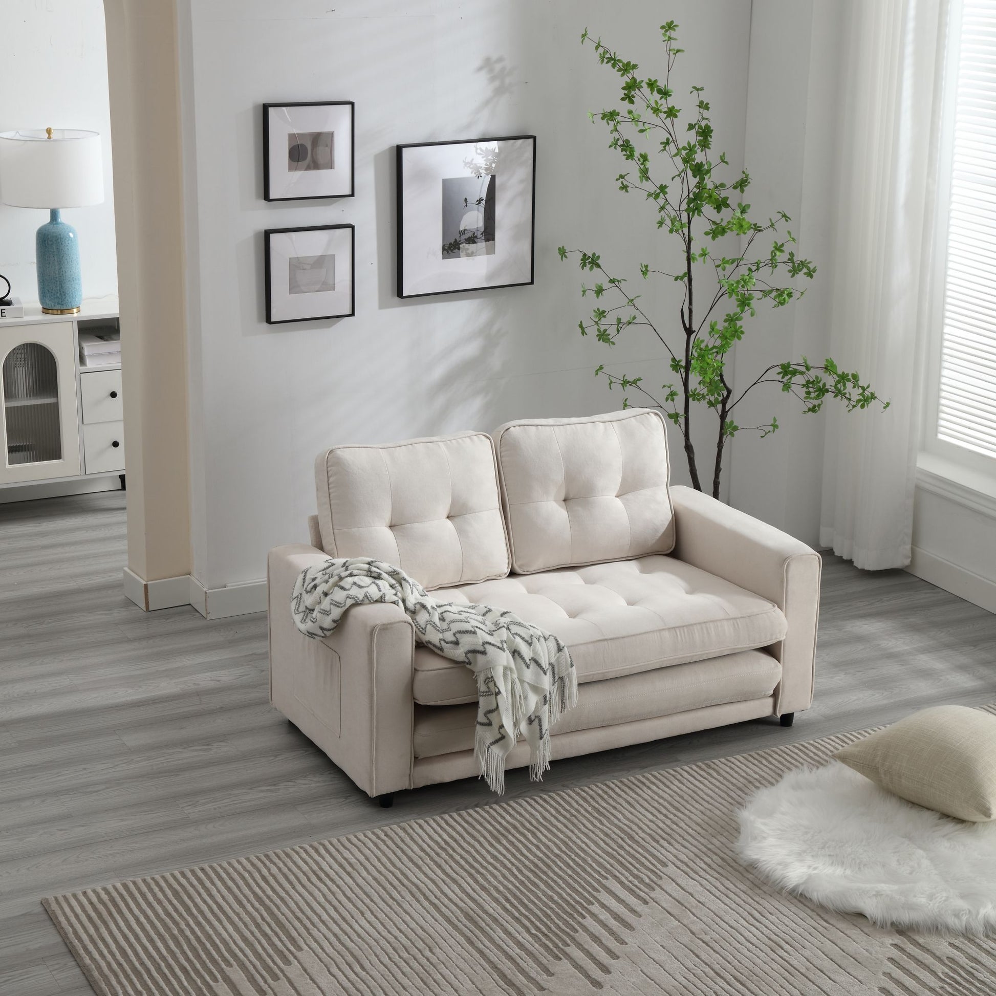 3 Fold Sofa Convertible Futon Couch sleeper sofabed Space saving loveseat Dark Gray & Light Gray & Beige - LaTezza Online Shop