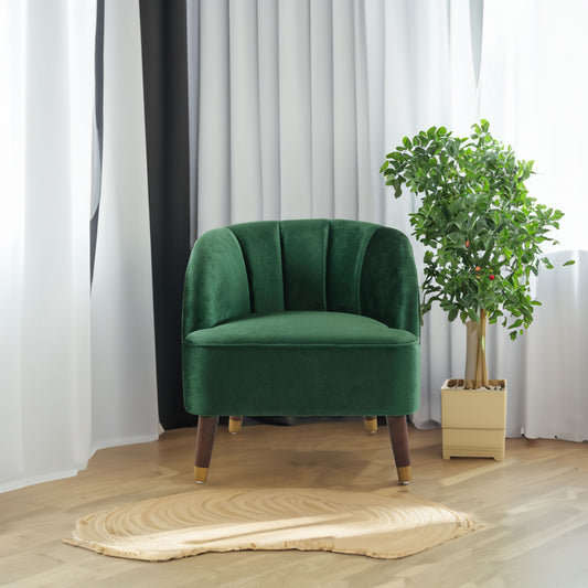 Green Upholstered Barrel Accent Chair With Wooden Legs - LaTezza Online Shop