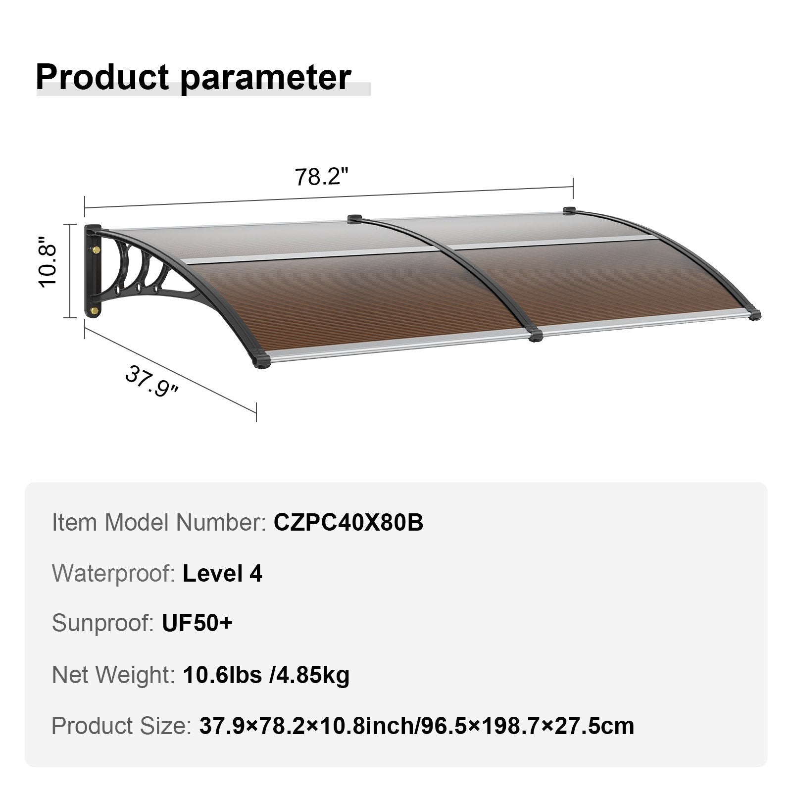 VEVOR Window Door Awning Canopy , UPF 50 Polycarbonate Entry Door Outdoor Window Awning Exterior, Front Door Overhang Awning For Sun Shutter, UV, Rain, Snow Protection, Hollow Sheet - LaTezza Online Shop