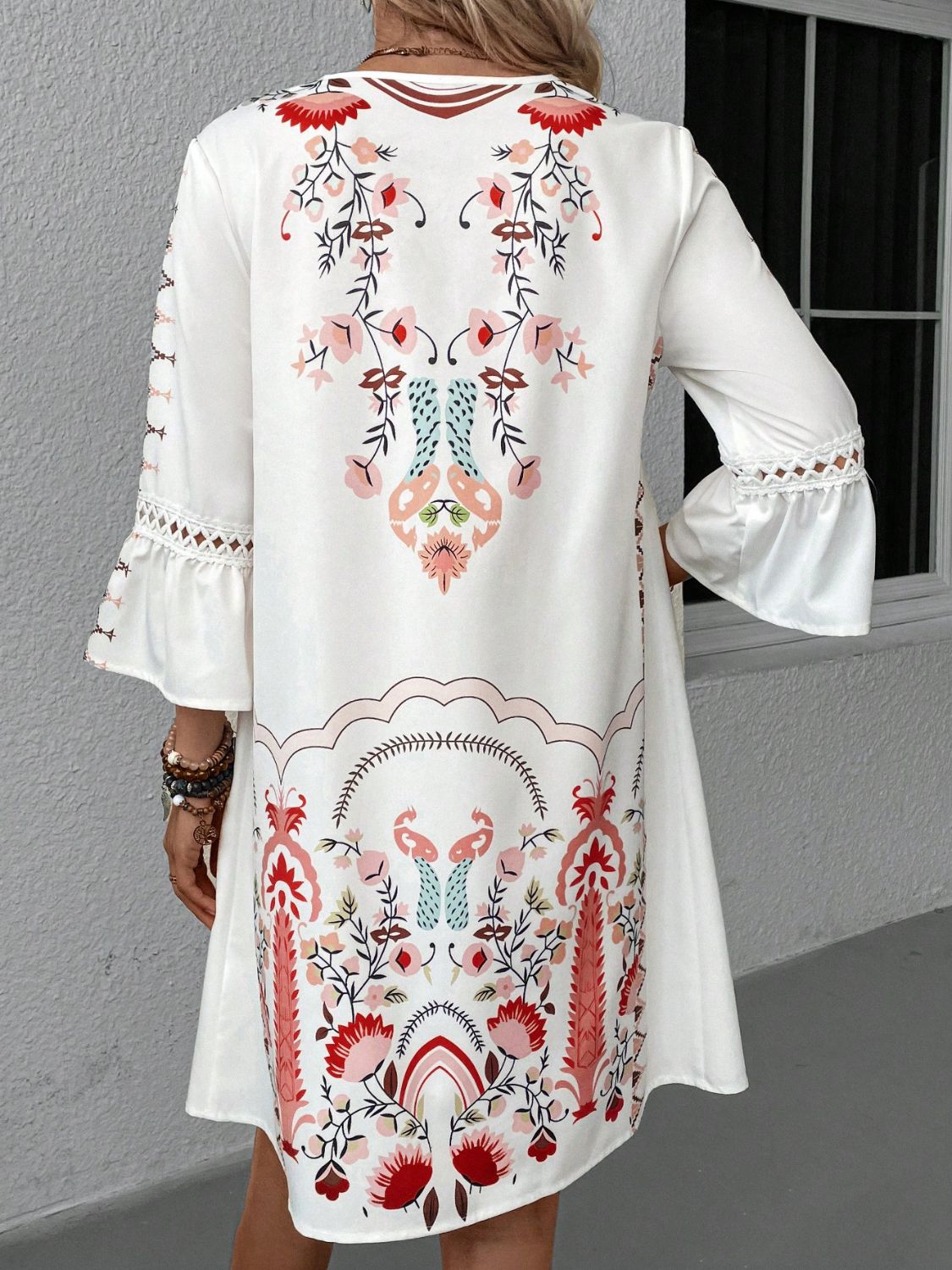 Summer Dress Lace Detail Printed Three-Quarter Sleeve Dress - LaTezza Online Shop