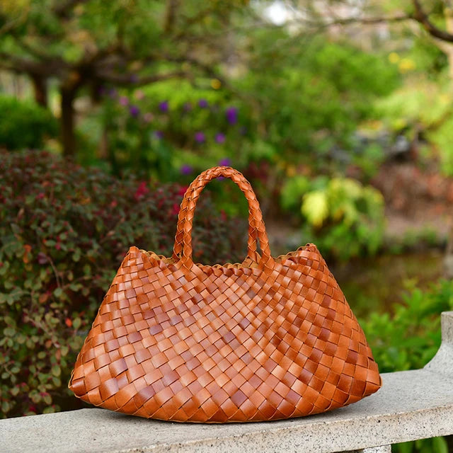 Hand Bag Genuine Leather Weave Tote Top Quality Women Basket Shopping Bags Handle Beach Hobos Handbag - LaTezza Online Shop