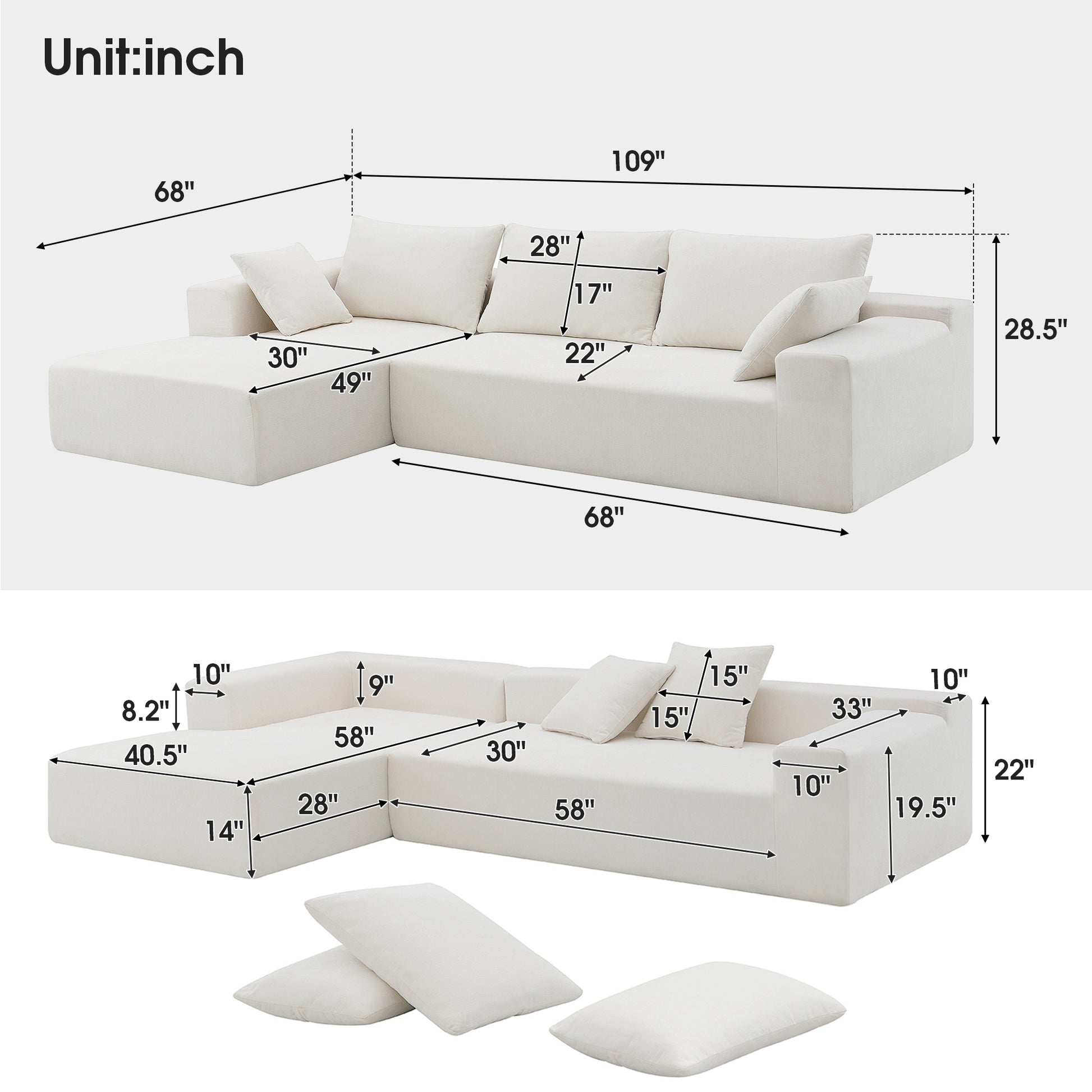 109*68" Modular Sectional Living Room Sofa Set Modern Minimalist Style Couch White - LaTezza Online Shop