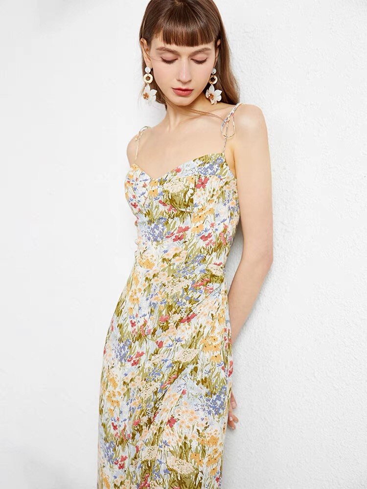 French Sexy Holiday Style Dress Summer Shrouded Belly Slim Slit Sling Dress Women's High Waist - LaTezza Online Shop