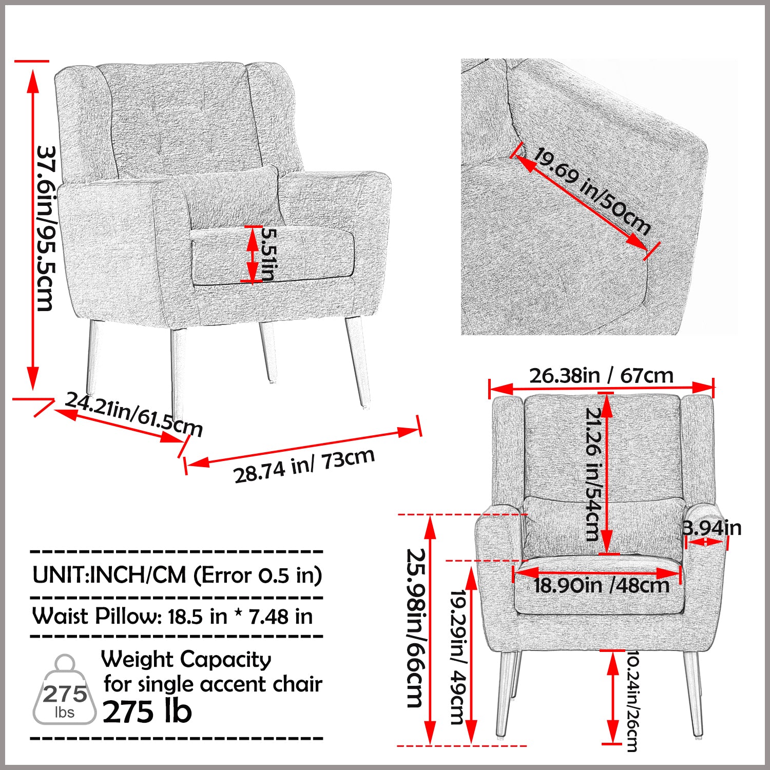 Modern Accent Chair Upholstered Foam Filled Living Room Chairs Comfy Reading Chair Mid Century Modern Chair (Orange) - LaTezza Online Shop
