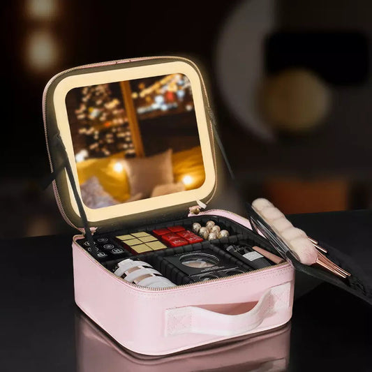 Make up Bag Large capacity LED mirror makeup bag, multifunctional DIY partition storage box, portable waterproof makeup case for women - LaTezza Online Shop