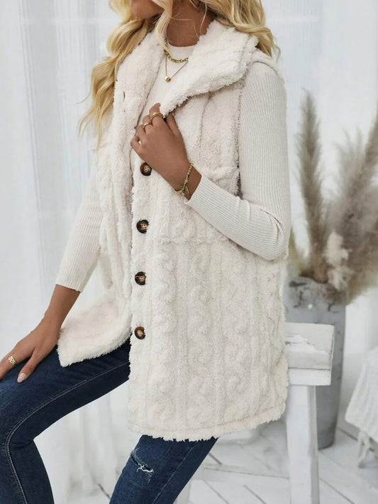 Fuzzy Button Up Vest Coat - LaTezza Online Shop