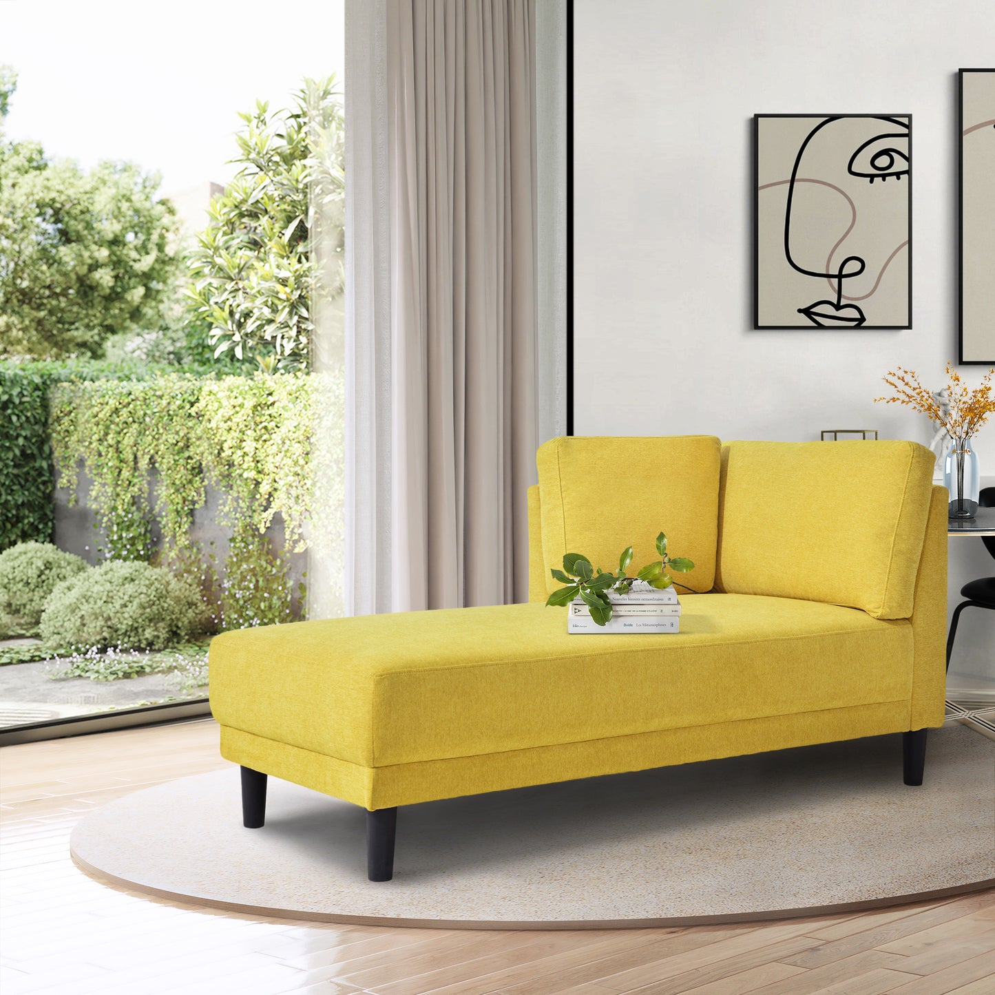 65" Mid-Century Modern Fabric Corner Lounge Chair Upholstered Indoor Chaise Lounge for Bedroom - LaTezza Online Shop