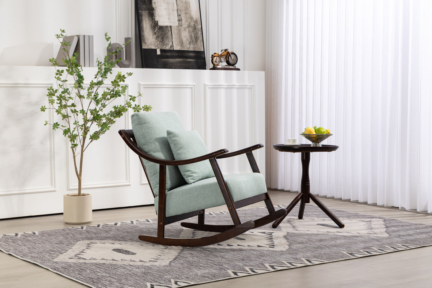 Accent Chair Rocking woven fabric Mid Century Modern Accent Chairs Comfy Upholstered Glider Arm Chair with Solid Wood for Living Room Bedroom Balcony - LaTezza Online Shop
