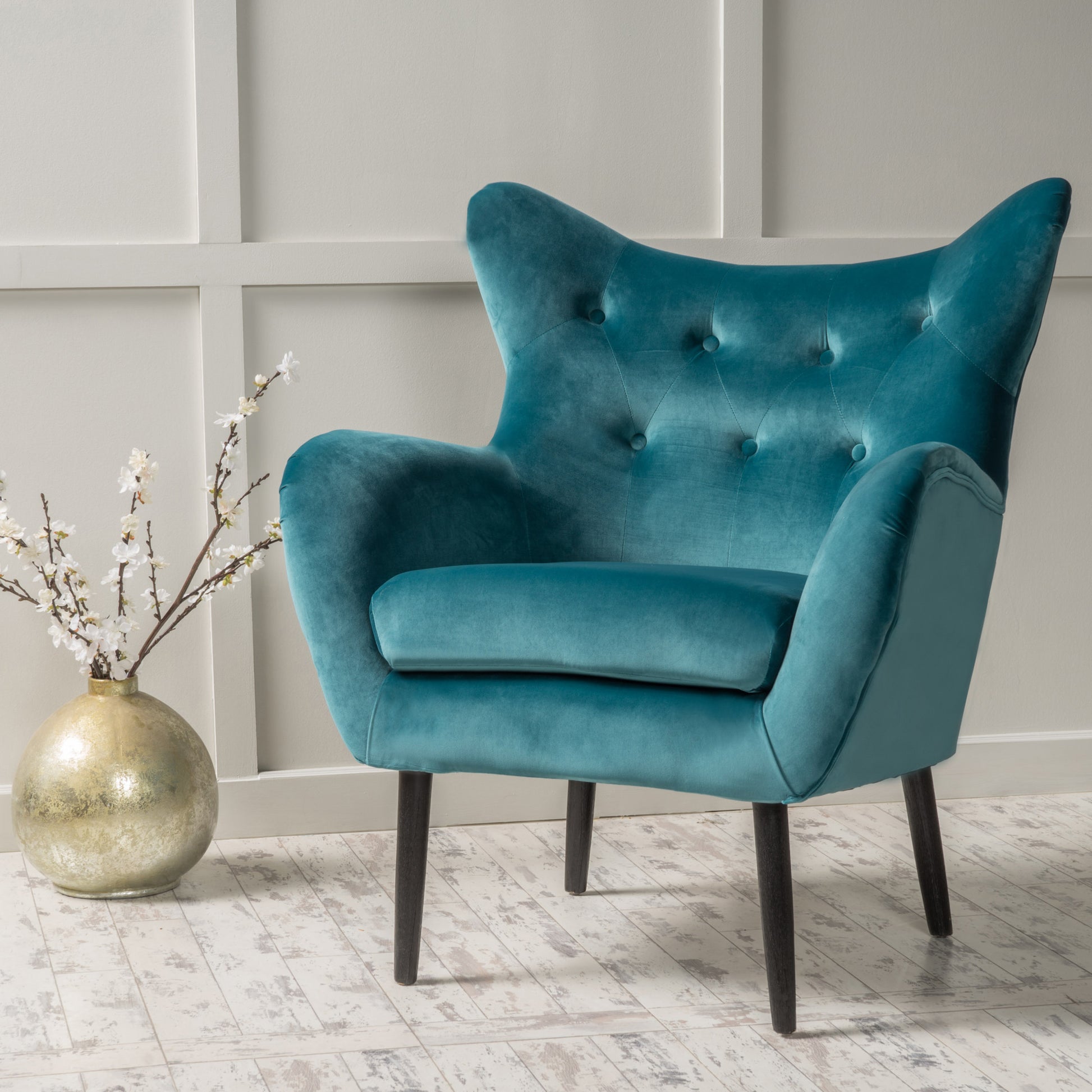ARM CHAIR Accent Chair Teal Tufted Velvet Wing Back Chair - LaTezza Online Shop