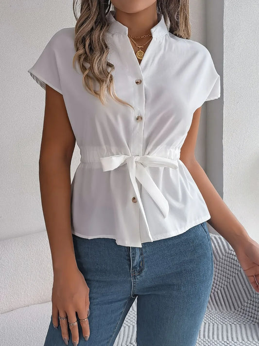 Notched Short Sleeve Blouse - LaTezza Online Shop