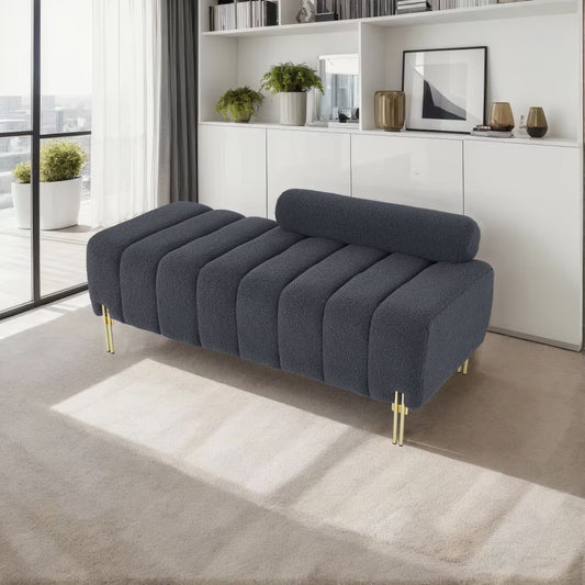 Grey Teddy Velvet Bench For Bedroom - LaTezza Online Shop