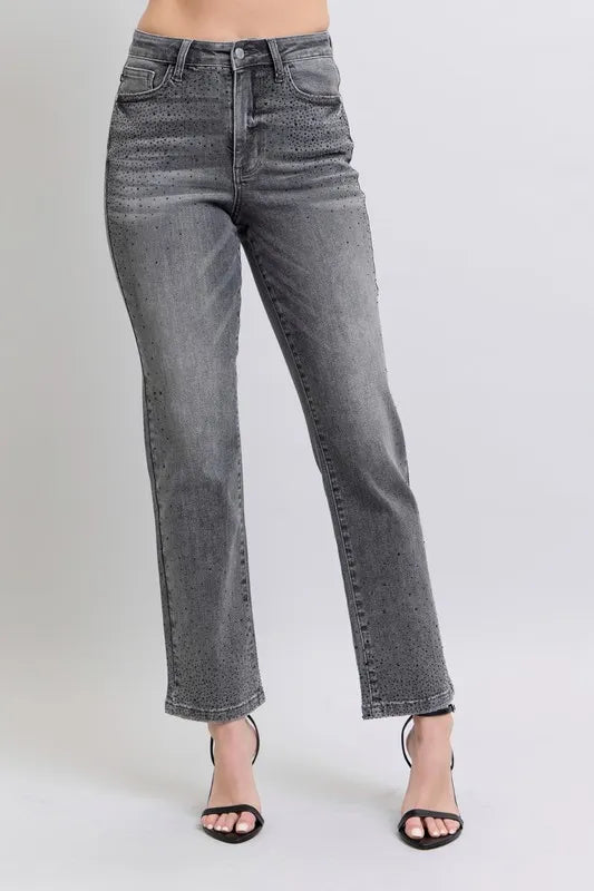 Straight Jeans Judy Blue Full Size High Waist Rhinestone Plus Size - LaTezza Online Shop
