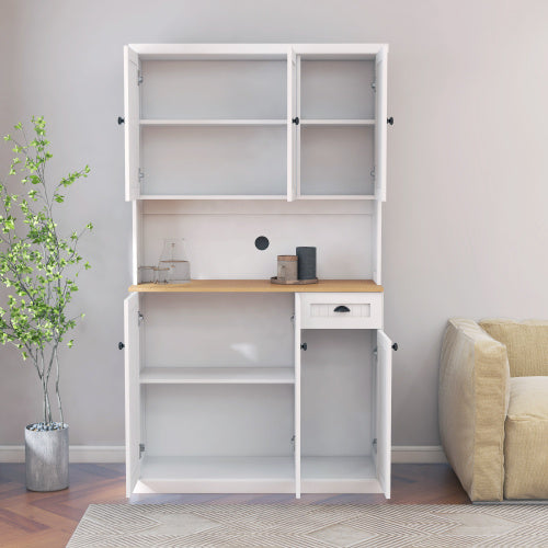 Kitchen Storage Cabinet With Microwave Countertop, Freestanding Cabinet With Adjustable Shelves, 6 Doors And 1 Drawer - White - LaTezza Online Shop