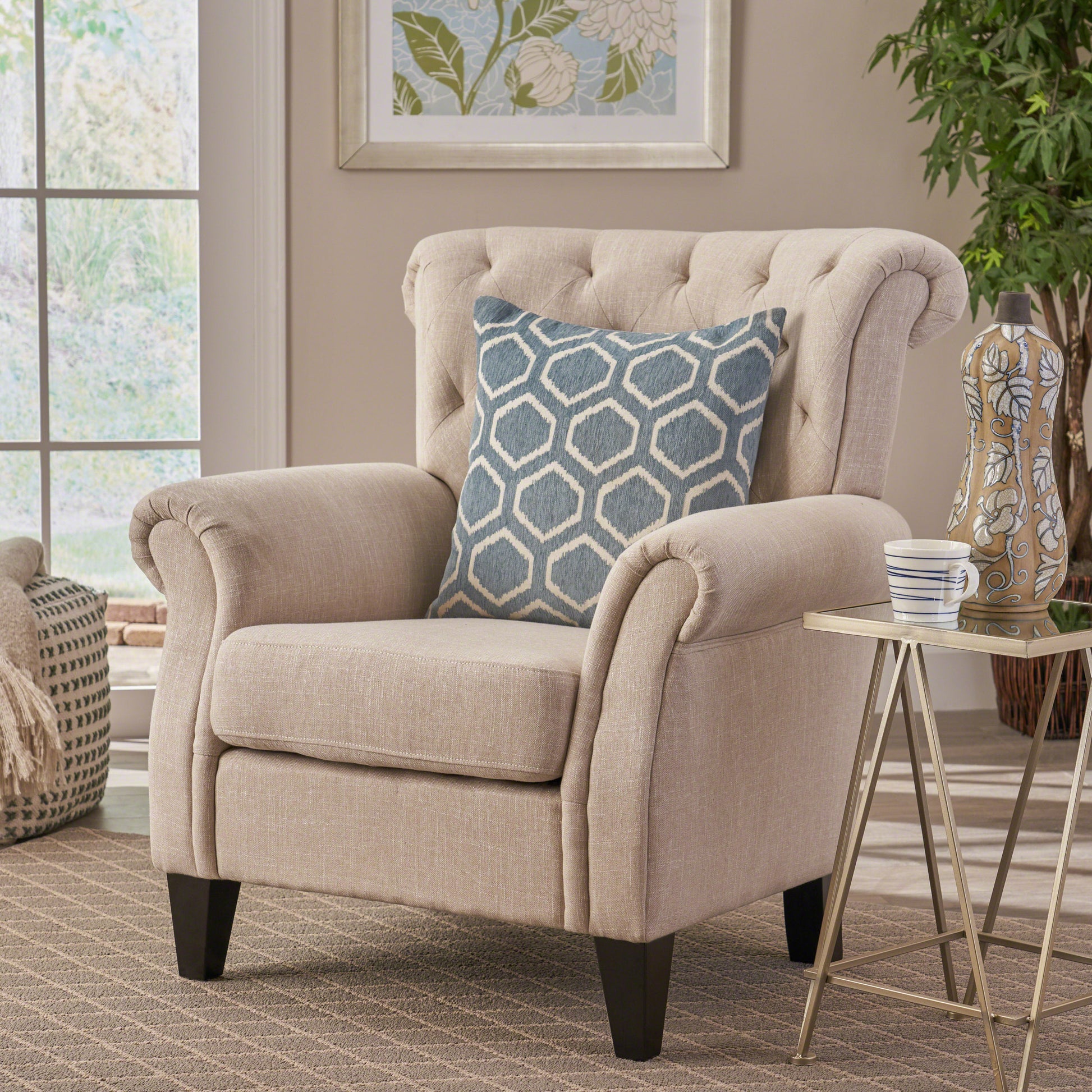 Springfield Tufted Armchair for Living Room, Light Beige - LaTezza Online Shop