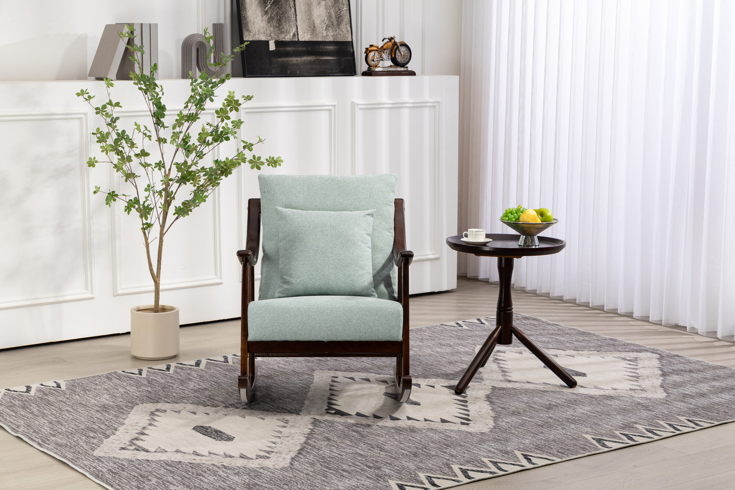 Accent Chair Rocking woven fabric Mid Century Modern Accent Chairs Comfy Upholstered Glider Arm Chair with Solid Wood for Living Room Bedroom Balcony - LaTezza Online Shop