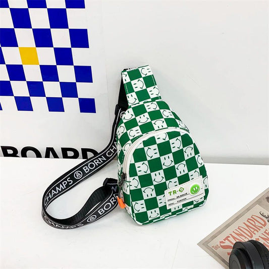 Kids Chest Bag New Plaid Contrast Color Lightweight Children's Messenger Bag Outdoor Play Cool Shoulder Bag Waist Bag - LaTezza Online Shop