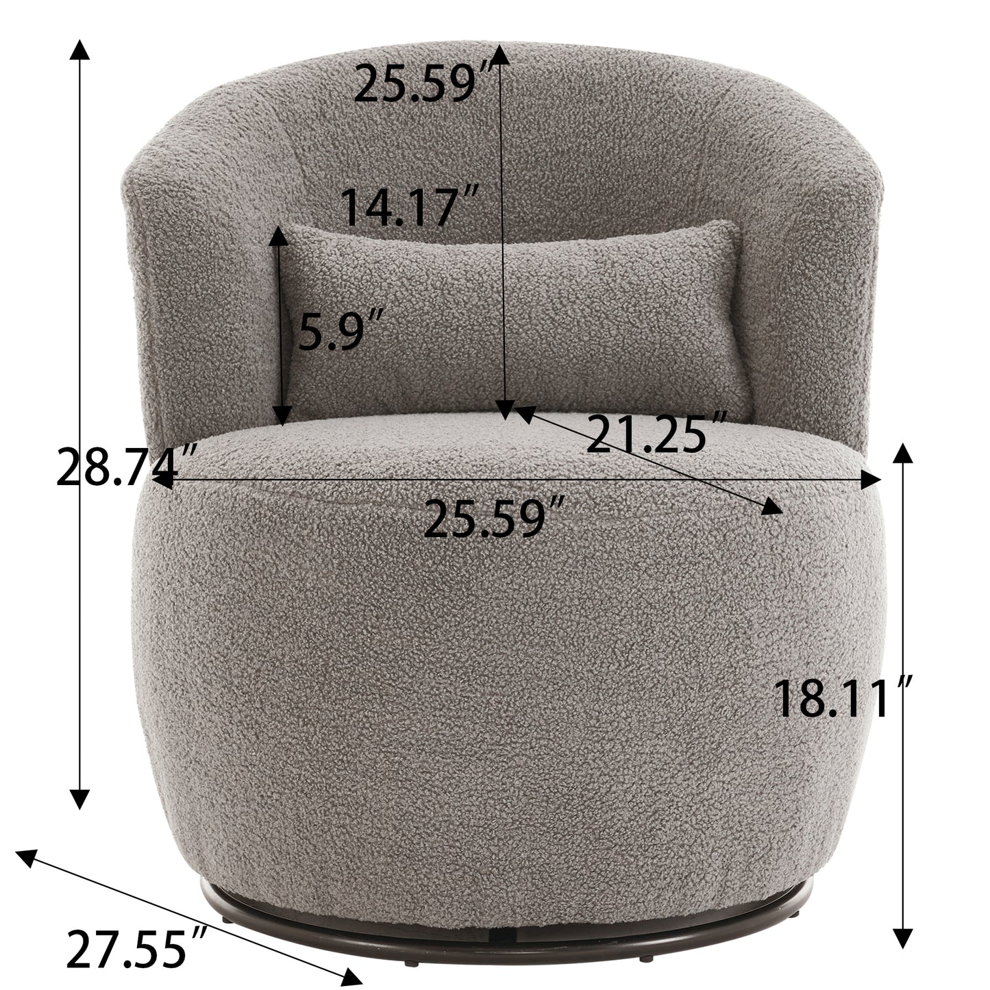 Grey Plush Swivel Accent Chair - Contemporary Round Armchair with 360° Rotation and Metal Base for Living Room Elegance - LaTezza Online Shop
