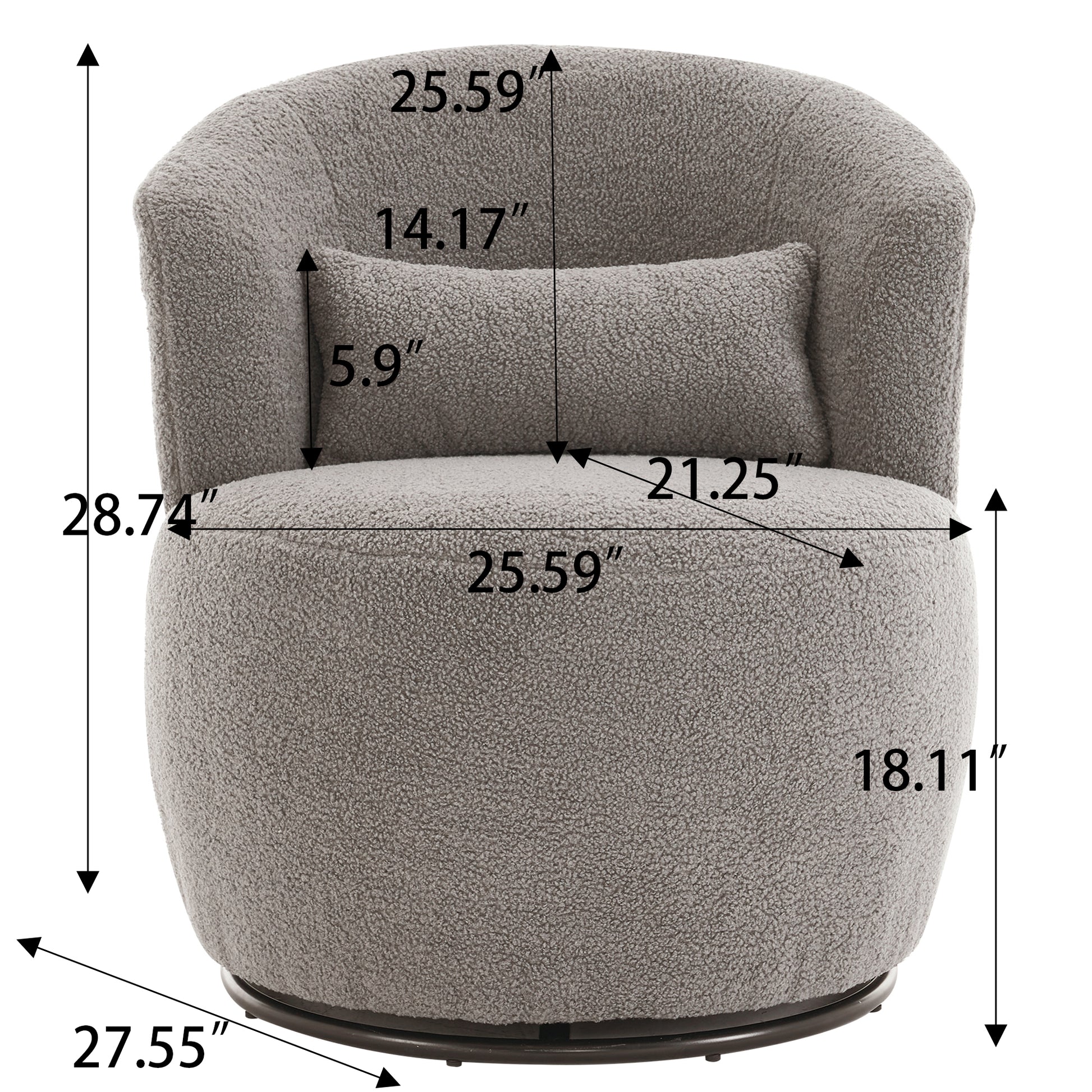 Grey Plush Swivel Accent Chair - Contemporary Round Armchair with 360° Rotation and Metal Base for Living Room Elegance - LaTezza Online Shop