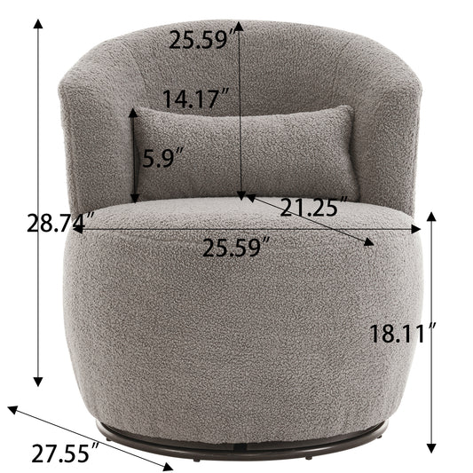 Grey Plush Swivel Accent Chair - Contemporary Round Armchair with 360° Rotation and Metal Base for Living Room Elegance - LaTezza Online Shop