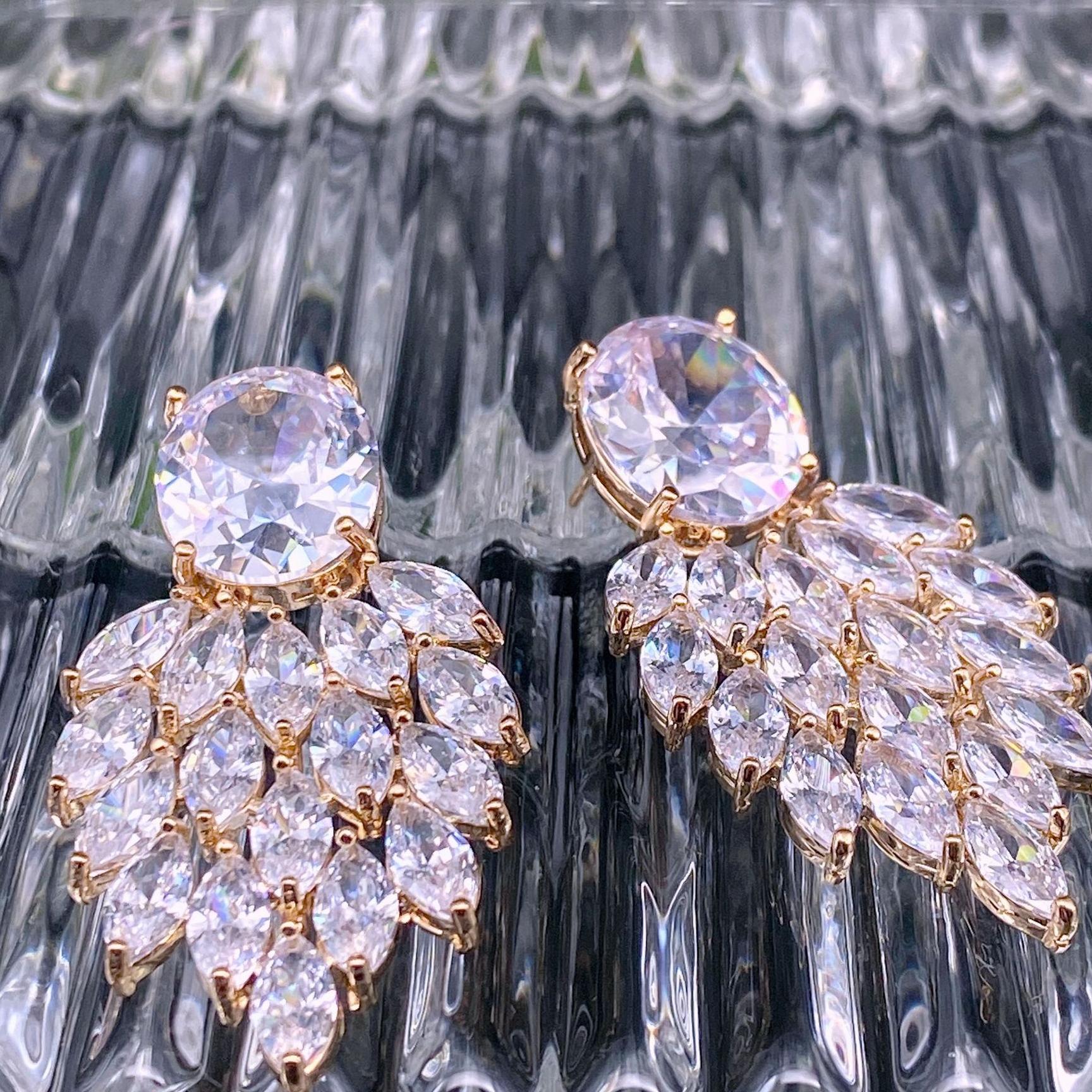 Bi-color Chunky Glass Crystal Fashion Earrings Wedding Bridal Jewelry - LaTezza Online Shop