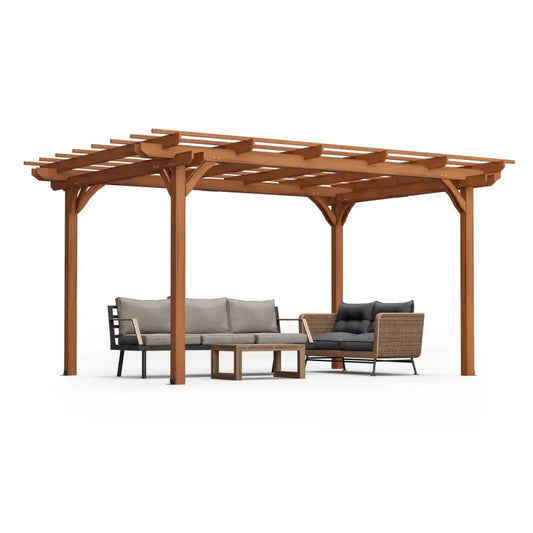 12 X 10 FT Outdoor Wood Pergola, Wooden Grape Pergola For Climbing Plant Support For Garden, Patio, Backyard, Deck, Brown - LaTezza Online Shop